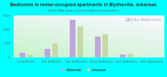 Bedrooms in renter-occupied apartments in Blytheville, Arkansas