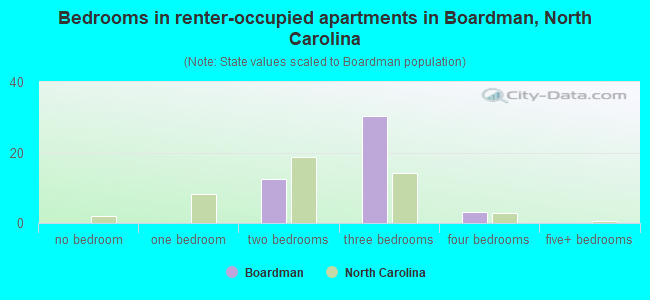 Bedrooms in renter-occupied apartments in Boardman, North Carolina