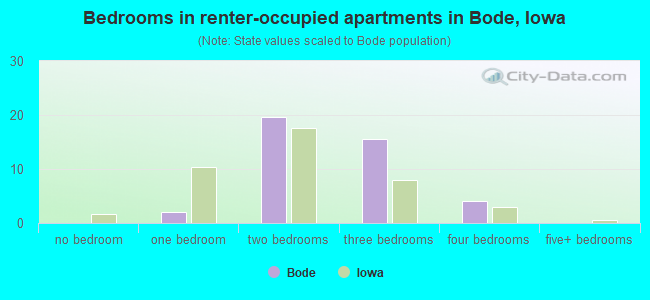 Bedrooms in renter-occupied apartments in Bode, Iowa