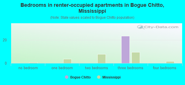 Bedrooms in renter-occupied apartments in Bogue Chitto, Mississippi