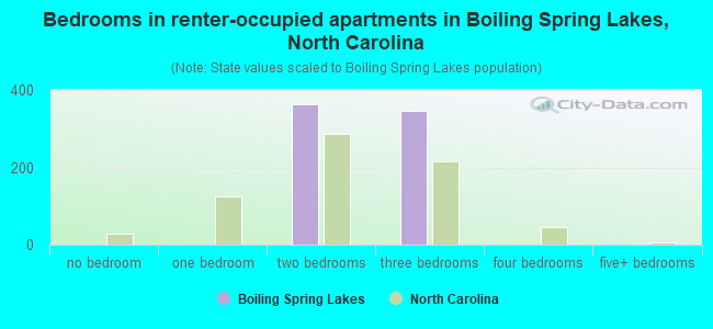 Bedrooms in renter-occupied apartments in Boiling Spring Lakes, North Carolina