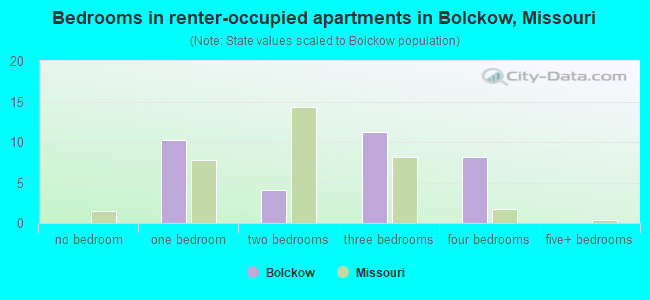 Bedrooms in renter-occupied apartments in Bolckow, Missouri