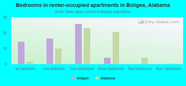 Bedrooms in renter-occupied apartments in Boligee, Alabama