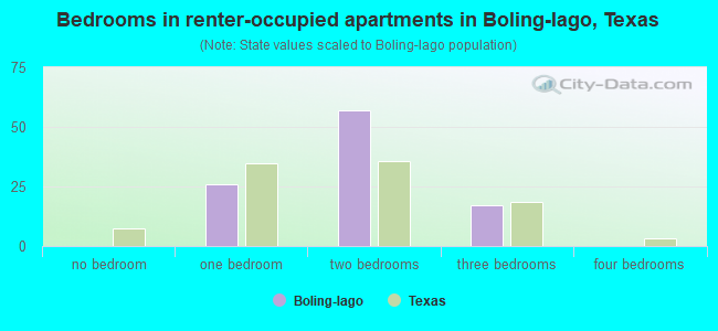 Bedrooms in renter-occupied apartments in Boling-Iago, Texas