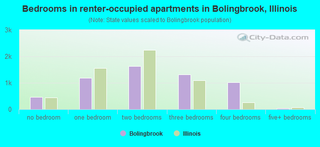 Bedrooms in renter-occupied apartments in Bolingbrook, Illinois