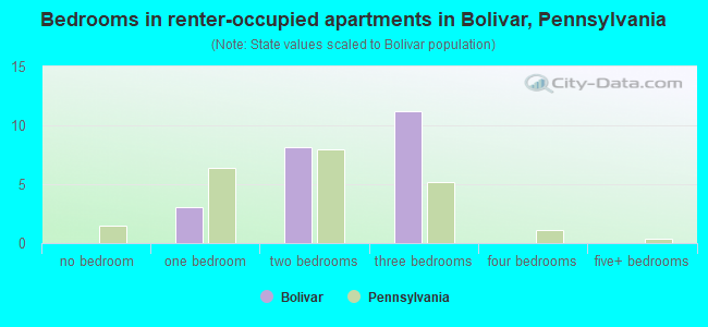 Bedrooms in renter-occupied apartments in Bolivar, Pennsylvania