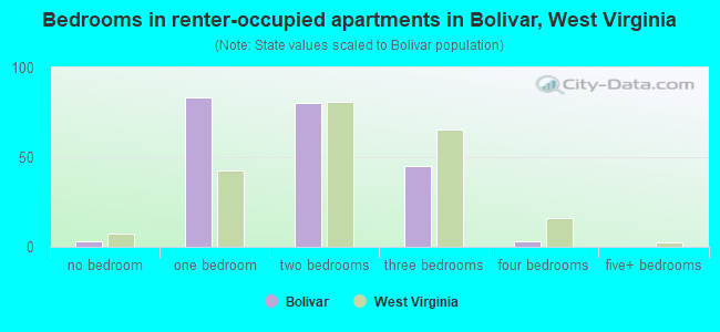 Bedrooms in renter-occupied apartments in Bolivar, West Virginia