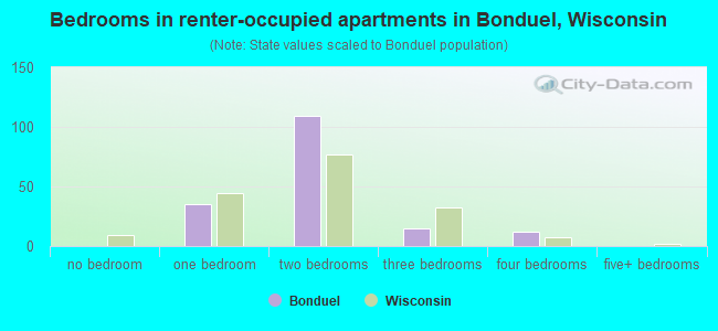 Bedrooms in renter-occupied apartments in Bonduel, Wisconsin