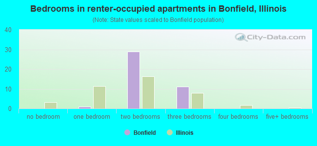 Bedrooms in renter-occupied apartments in Bonfield, Illinois