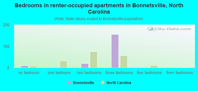 Bedrooms in renter-occupied apartments in Bonnetsville, North Carolina