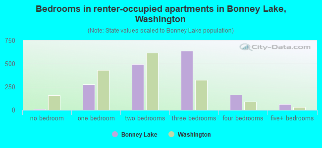 Bedrooms in renter-occupied apartments in Bonney Lake, Washington