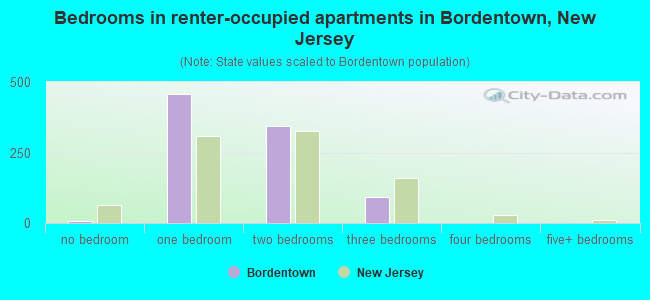 Bedrooms in renter-occupied apartments in Bordentown, New Jersey
