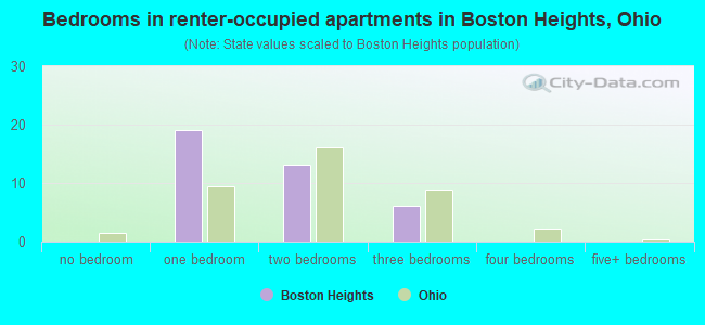 Bedrooms in renter-occupied apartments in Boston Heights, Ohio