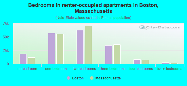 Bedrooms in renter-occupied apartments in Boston, Massachusetts