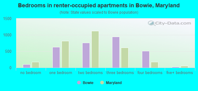 Bedrooms in renter-occupied apartments in Bowie, Maryland
