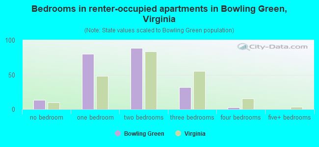 Bedrooms in renter-occupied apartments in Bowling Green, Virginia