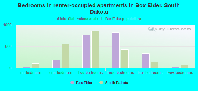 Bedrooms in renter-occupied apartments in Box Elder, South Dakota