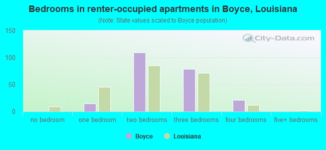 Bedrooms in renter-occupied apartments in Boyce, Louisiana