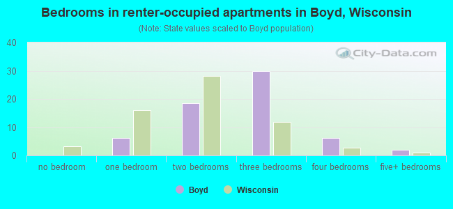 Bedrooms in renter-occupied apartments in Boyd, Wisconsin