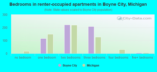 Bedrooms in renter-occupied apartments in Boyne City, Michigan