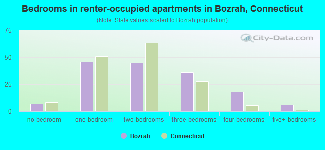Bedrooms in renter-occupied apartments in Bozrah, Connecticut