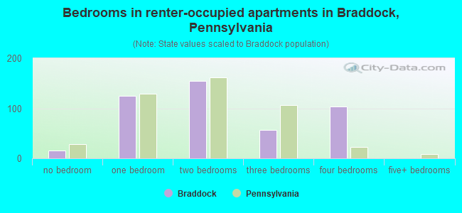 Bedrooms in renter-occupied apartments in Braddock, Pennsylvania