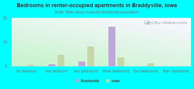 Bedrooms in renter-occupied apartments in Braddyville, Iowa