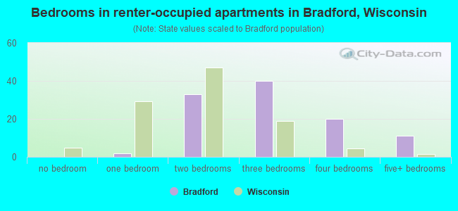 Bedrooms in renter-occupied apartments in Bradford, Wisconsin