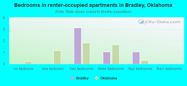 Bedrooms in renter-occupied apartments in Bradley, Oklahoma