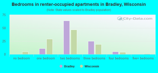 Bedrooms in renter-occupied apartments in Bradley, Wisconsin