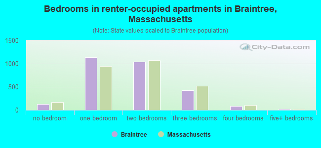 Bedrooms in renter-occupied apartments in Braintree, Massachusetts