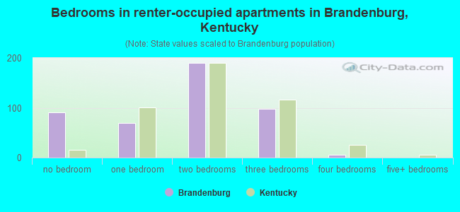 Bedrooms in renter-occupied apartments in Brandenburg, Kentucky