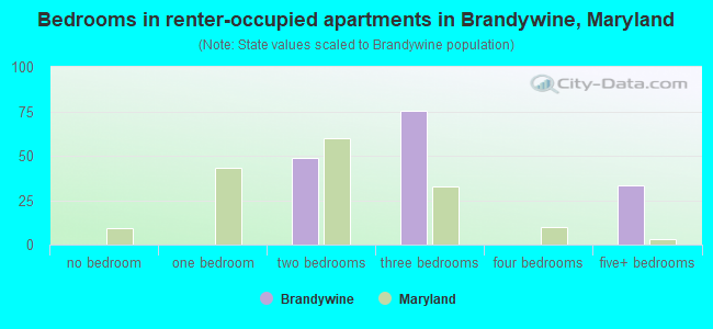 Bedrooms in renter-occupied apartments in Brandywine, Maryland