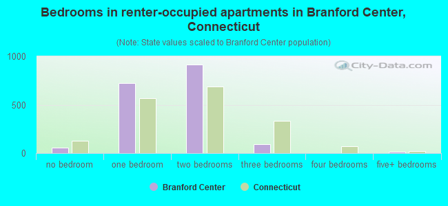 Bedrooms in renter-occupied apartments in Branford Center, Connecticut