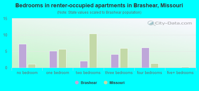 Bedrooms in renter-occupied apartments in Brashear, Missouri