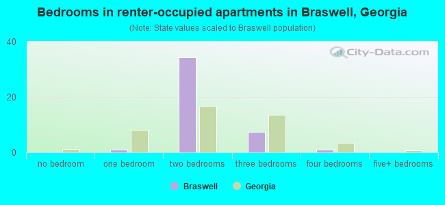 Bedrooms in renter-occupied apartments in Braswell, Georgia