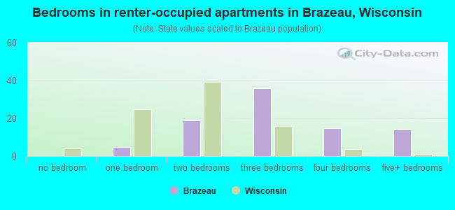Bedrooms in renter-occupied apartments in Brazeau, Wisconsin