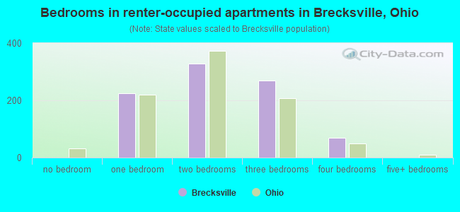 Bedrooms in renter-occupied apartments in Brecksville, Ohio