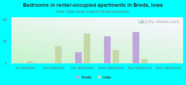 Bedrooms in renter-occupied apartments in Breda, Iowa