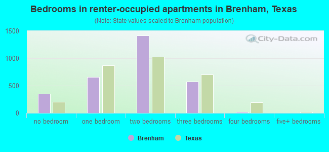 Bedrooms in renter-occupied apartments in Brenham, Texas