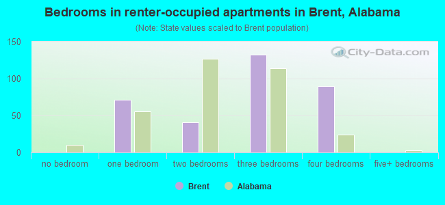 Bedrooms in renter-occupied apartments in Brent, Alabama