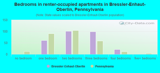 Bedrooms in renter-occupied apartments in Bressler-Enhaut-Oberlin, Pennsylvania