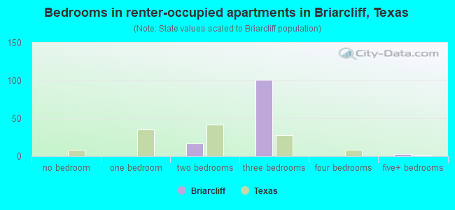 Bedrooms in renter-occupied apartments in Briarcliff, Texas