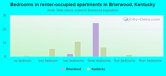 Bedrooms in renter-occupied apartments in Briarwood, Kentucky