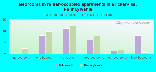 Bedrooms in renter-occupied apartments in Brickerville, Pennsylvania