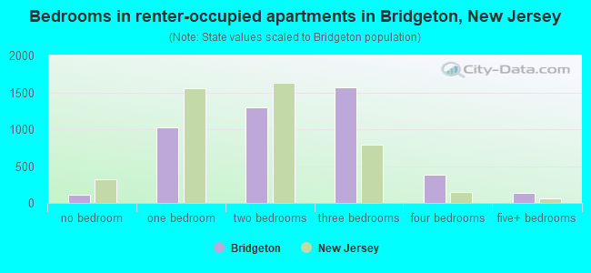 Bedrooms in renter-occupied apartments in Bridgeton, New Jersey