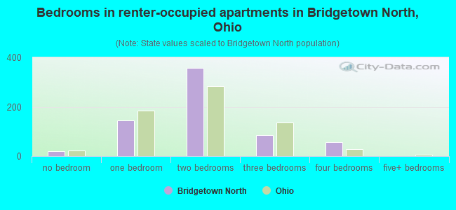 Bedrooms in renter-occupied apartments in Bridgetown North, Ohio