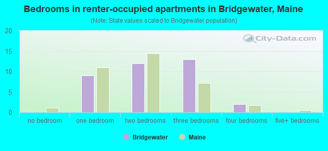 Bedrooms in renter-occupied apartments in Bridgewater, Maine
