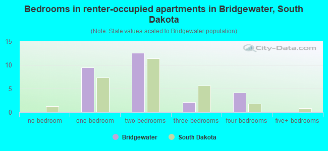 Bedrooms in renter-occupied apartments in Bridgewater, South Dakota