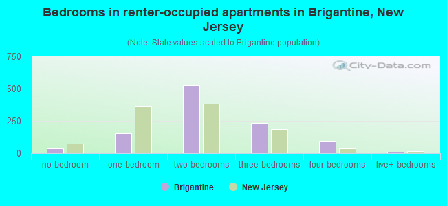 Bedrooms in renter-occupied apartments in Brigantine, New Jersey